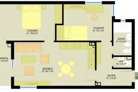 План на апартамент с три спални в комплекс Фамилияв град Варна - продажба от строителя Id 180 