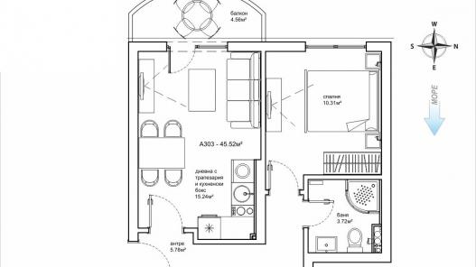 Етажен план за двустаен апартамент за продажба в Афродита Парк - жилище от строителя Id 264 