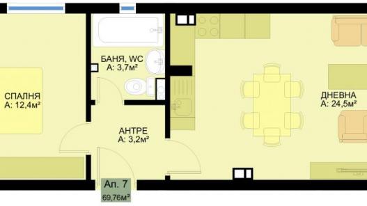 Планировка двухкомнатной квартиры на продажу в комплексе "Фамилия", Варна Id 179 