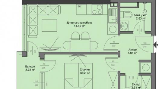 Apartment layout - to buy 1-bedroom apartment in Perla complex, Burgas Id 173