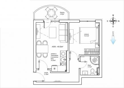 Етажен план за двустаен апартамент за продажба в Афродита Парк - жилище от строителя Id 264 
