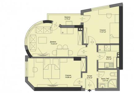 Планировка трехкомнатной квартиры в комплексе Перла, Бургас - купить от строителя Id 174 