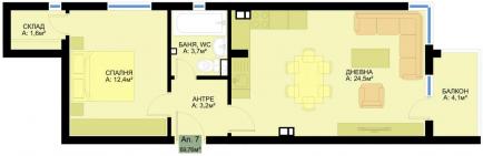 Layout of the one-bedroom apartment in the Familia 7 complex - property for sale in Varna, Bulgaria Id 179 