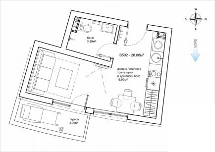 План студии на продажу в Афродита Парк на Солнечном берегу - купить от застройщика Id 264