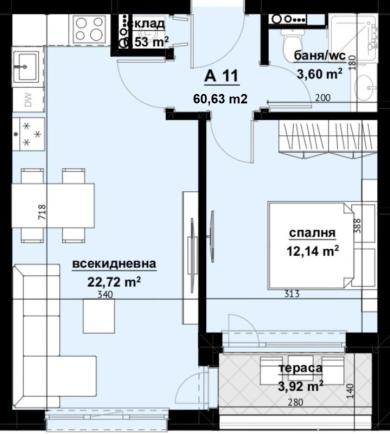 ID 556 План на двустаен апартамент