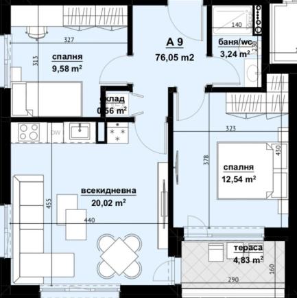 ID 556 План на тристаен апартамент